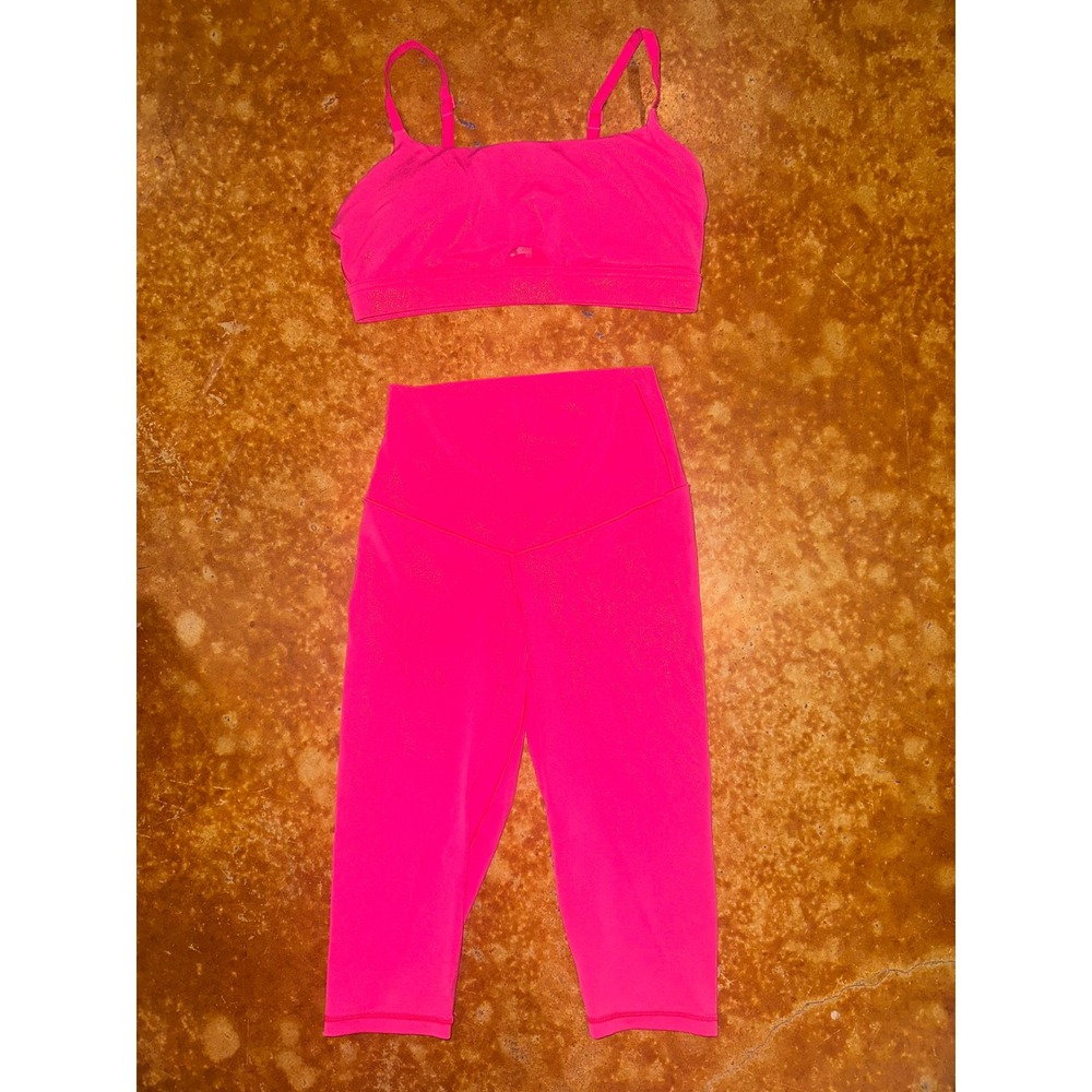 Aerie Activewear Set Sports Bra and High Waisted Cropped Leggings Neon 2 Piece - Picture 1 of 5